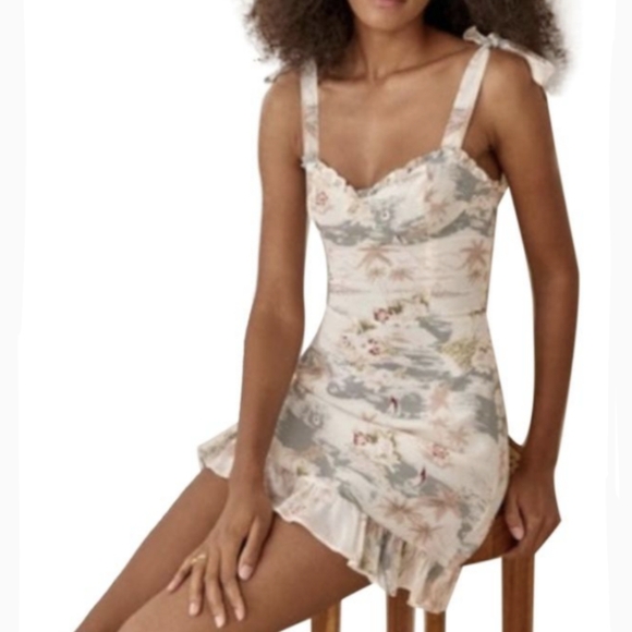 Reformation Christine Mini Sleeveless Sweetheart Neck Ruffled Long Beach 12 NWT - Picture 11 of 15